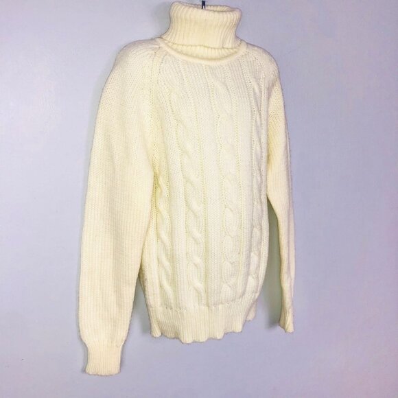 Vintage 70s Lapplander Sweater Womens S Ivory Cable Knit Turtleneck - Picture 3 of 7